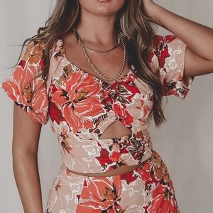 MINKPINK Floral Cutout Tie Top